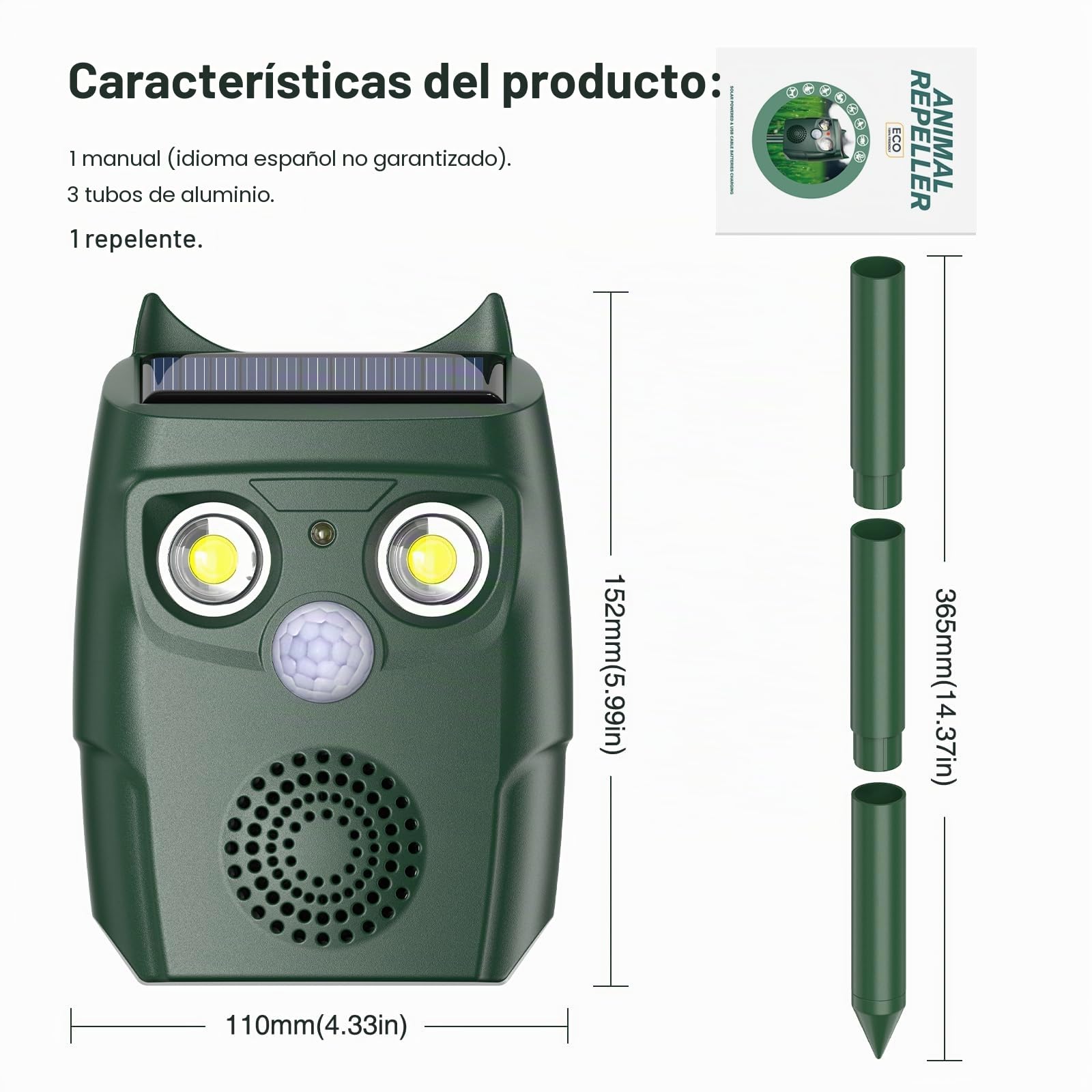 Repelente Gatos para jardín, Ahuyentador Gatos Ultrasónico con Detector de Movimiento, 3 Modos Ultrasónicos y Flash Pueden automáticamente Ahuyentador De Pajaros, Resistente a la Intemperie, Solar
