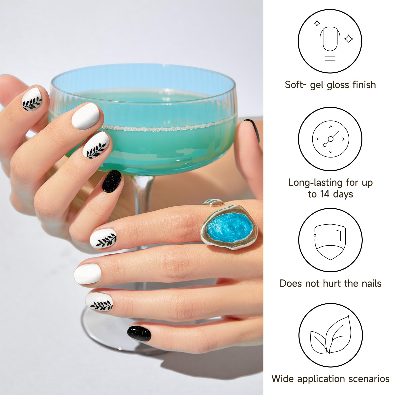 DUKASOU Gel Nail Stickers,28 Pcs Semi Cured Gel Nail Strips UV Light/LED Lamp Required,Long Lasting Nail Polish Stickers Falling Leaves,Gel Nail Wraps Self Adhesive,Easy to Apply Remove - Image 2