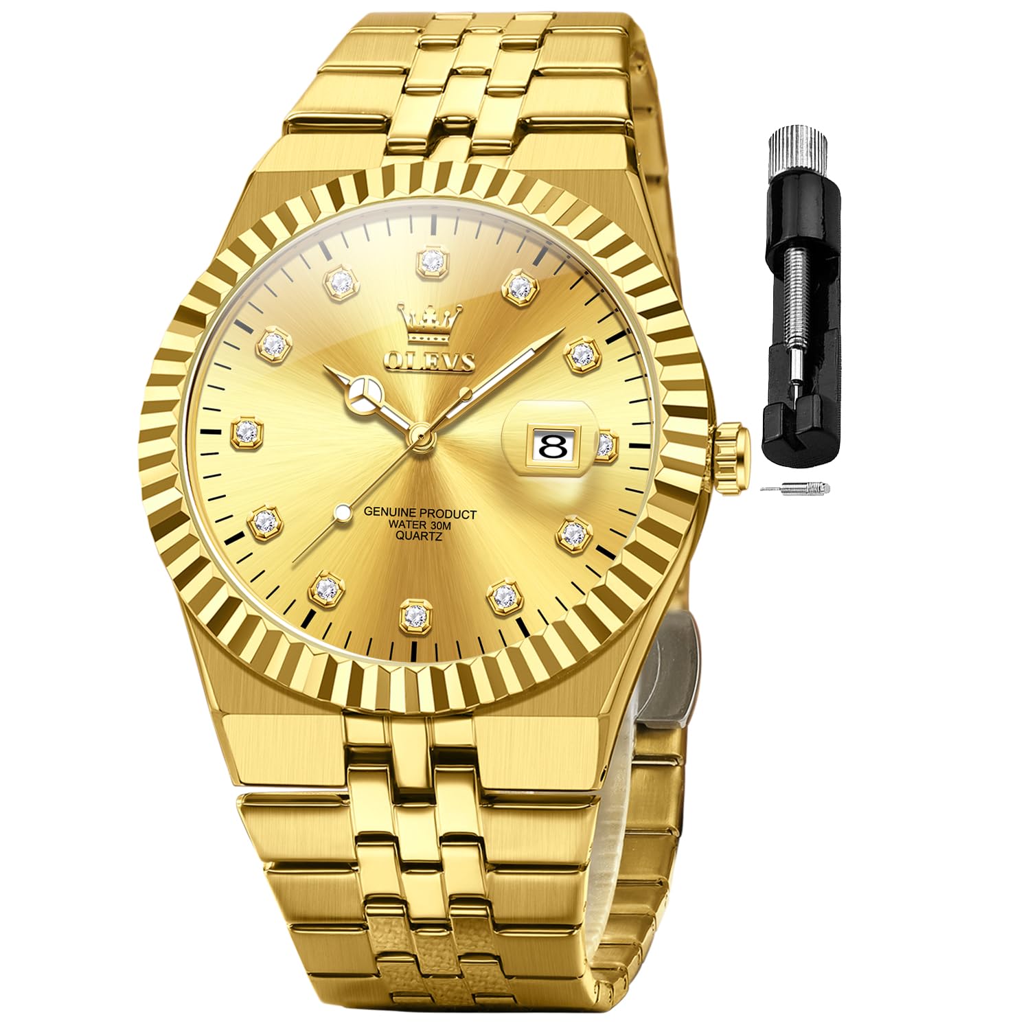 OLEVS Classic Mens Watch Diamond Analog Luxury Watches Stainless Steel Waterproof Date Two Tone Luminous Watch for Men