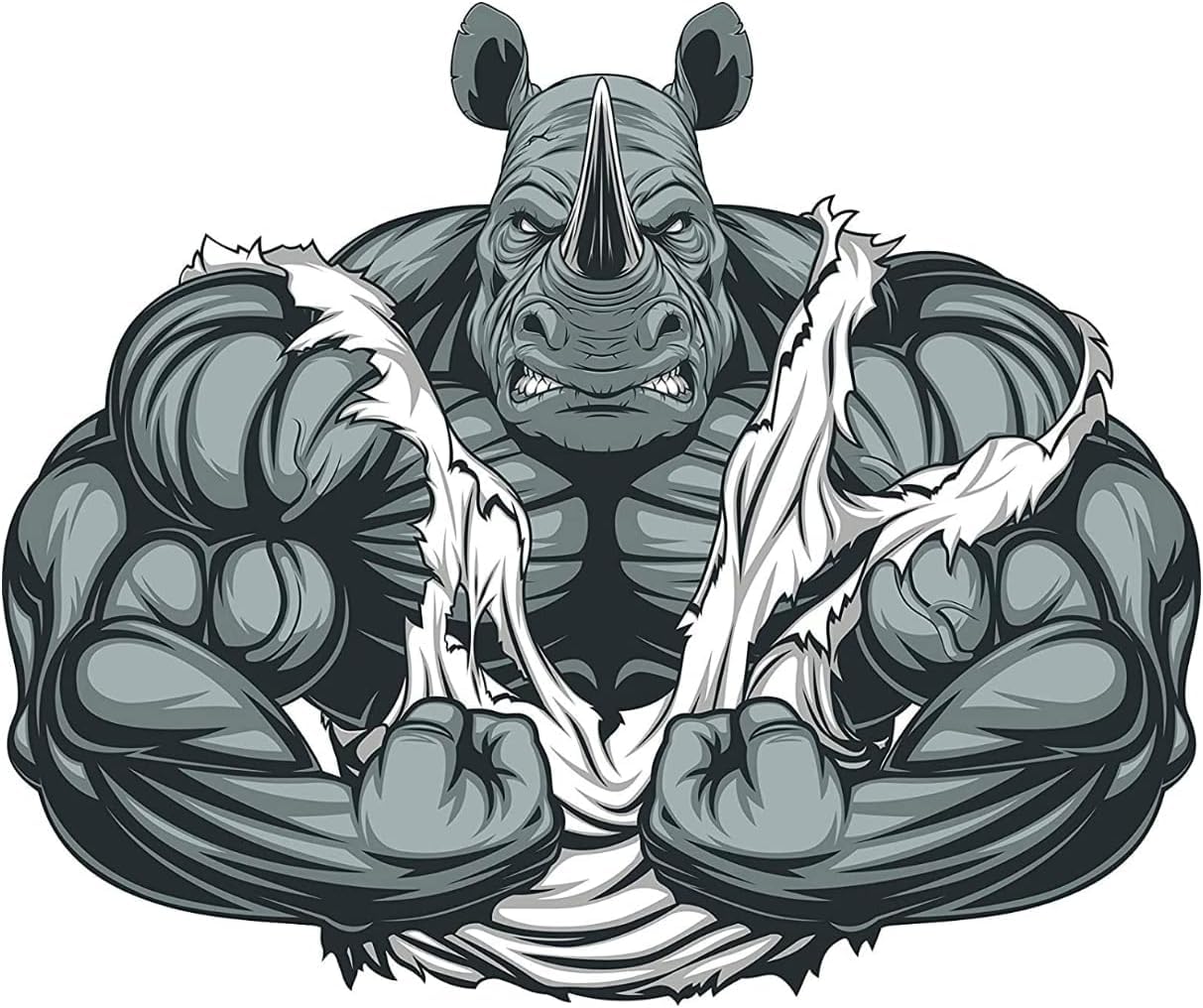 AK Traders Inc AK- Intense Aggressive Agitated Buff Muscular Body Builder Rhino Cartoon Vinyl Decal Sticker 5"