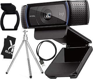 Logitech Webcam C920 HD Pro Bundle with Tripod, Privacy Shutter Cleaning Cloth - Privacy Cover Computer Webcam Microphone - 1080p Streaming Wide Angle Video Camera - 1080P Desktop Web Camera