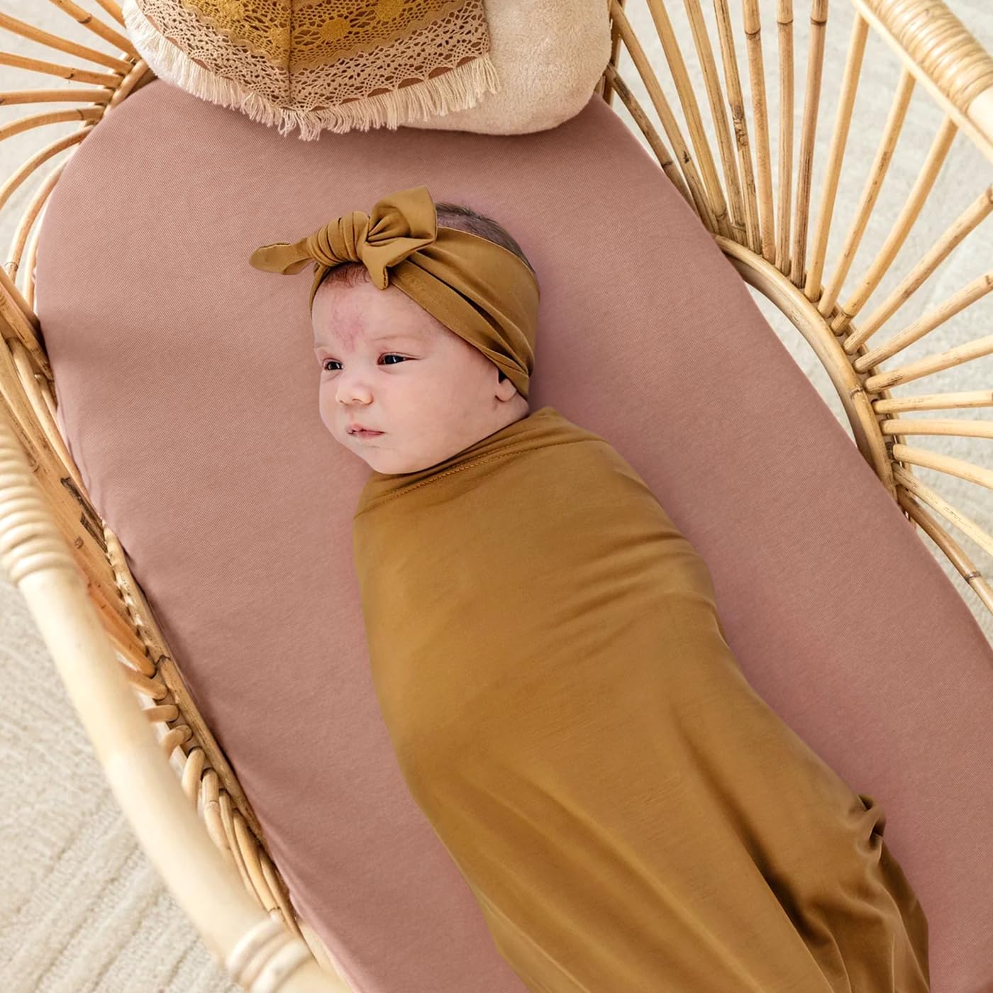 GRSSDER Stretchy Ultra Soft Fitted Bassinet Sheet 3 Pack, Universal Fit for Bassinets Baby Cradle Moses Basket Oval Rectangle Mattress Safe and Snug, Jersey Bassinet Sheets for Baby, Brown