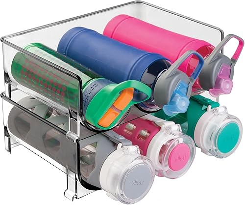 mDesign Estante apilable de plástico para 3 botellas, organizador de almacenamiento de cocina para botellas de champán, vino o agua, organizador de