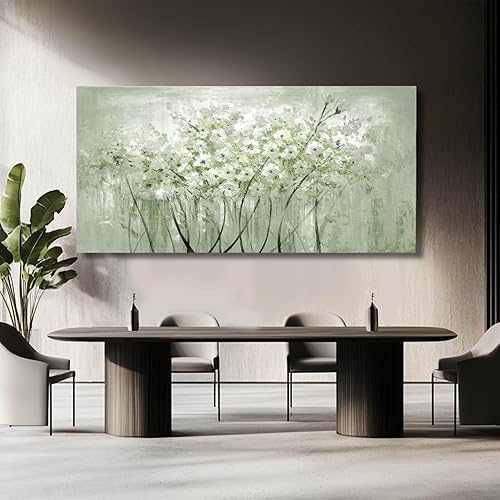 Miniatura 4 de MLART99 Arte de pared verde y blanco para decoración del hogar, decoración de pared de flores silvestres, impresiones en lienzo de 29 x 58 pulgadas,