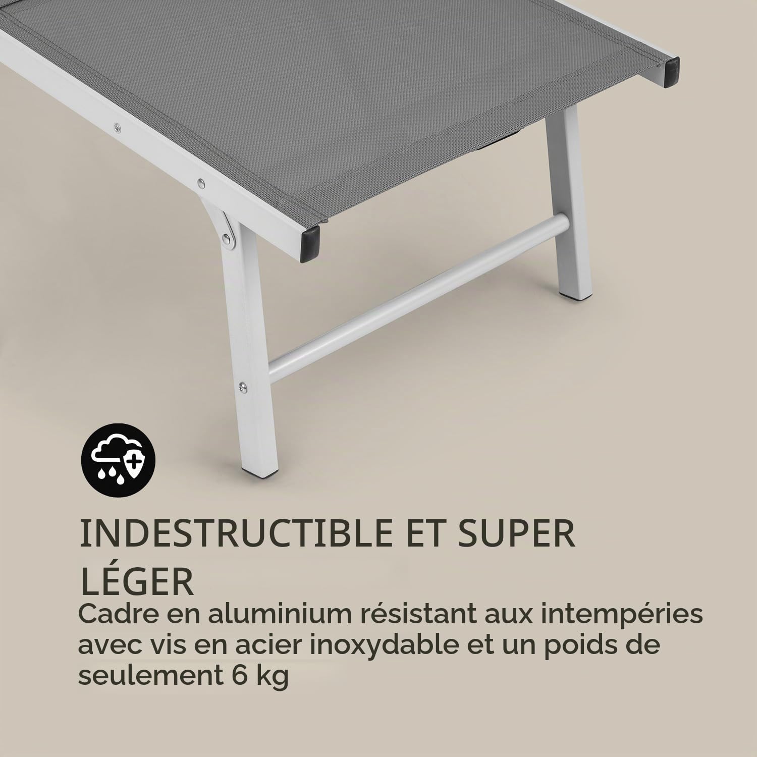 blumfeldt Sunnyvale Transat Chaise Longue Bain de Soleil, Dossier réglable en 4 Positions, Repose-Pieds Pliable, Surface de Couchage 174 x 51 cm, matériau déperlant, PVC/Polyester, Gris