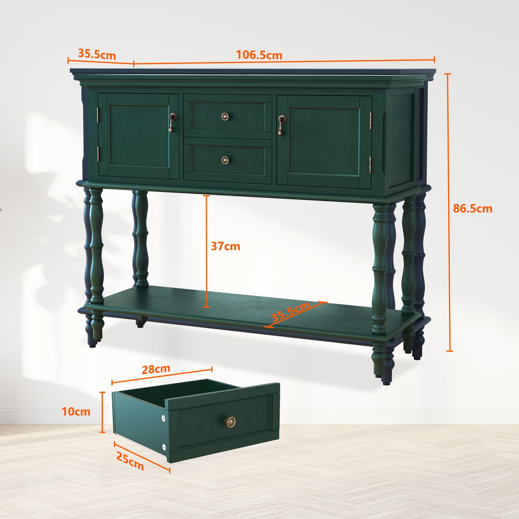 Konsolentisch mit Schubladen und Stauschrank, Holz Grün Konsolentisch Schmal mit Schublade Konsolentische fürs Wohnzimmer, Eingang, Hausflur, Schlafzimmer