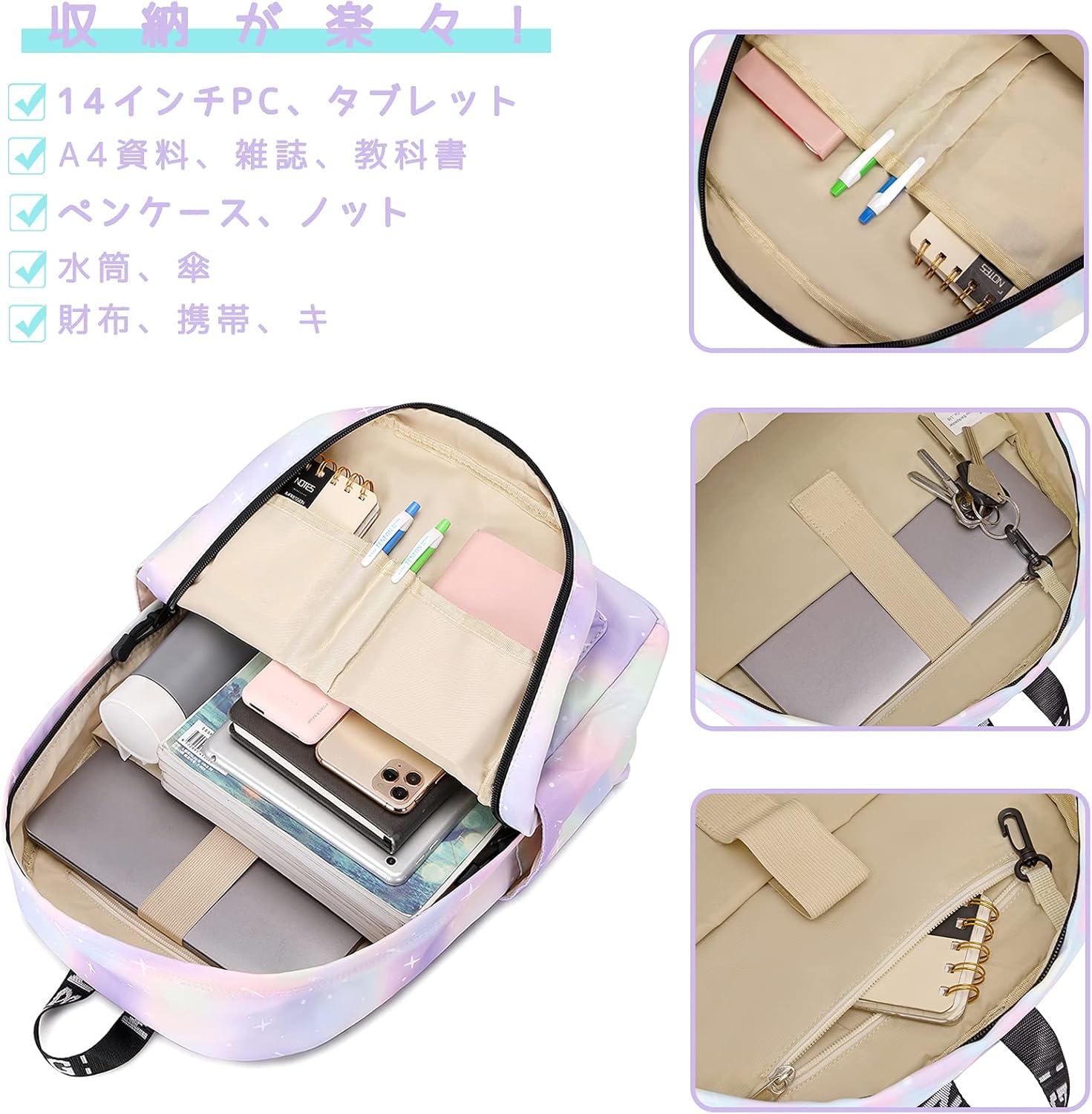 [Mygreen] リュックサック バックパック 軽量 通学 旅行 星空柄