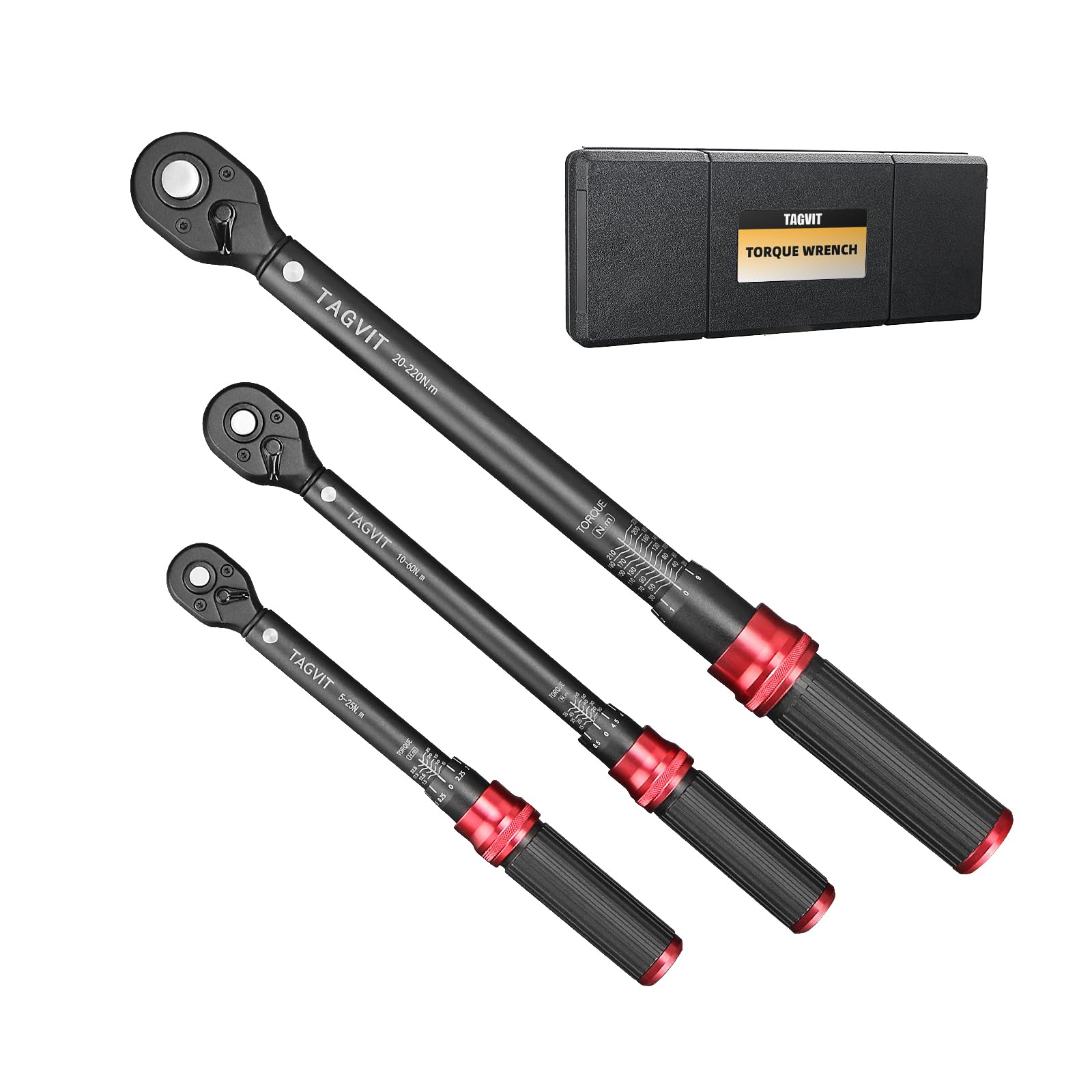 Set di 3 Chiavi Dinamometriche Meccaniche | 5-25Nm / 10-60Nm / 20-220Nm | Massima Precisione, Alta Durata per Officina, Riparazione Auto, Fai da Te e Industria