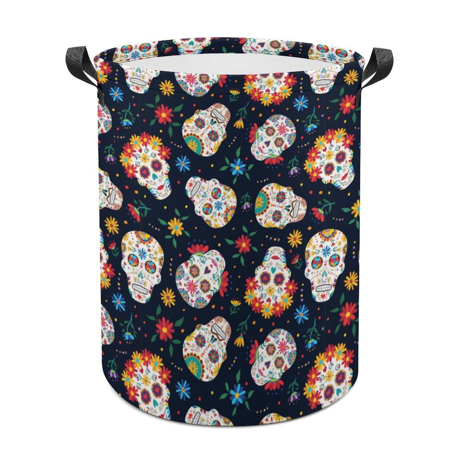 Wlntrophic Laundry Hamper, Mexican Sugar Skull Laundry Basket, Washing Basket with Handle