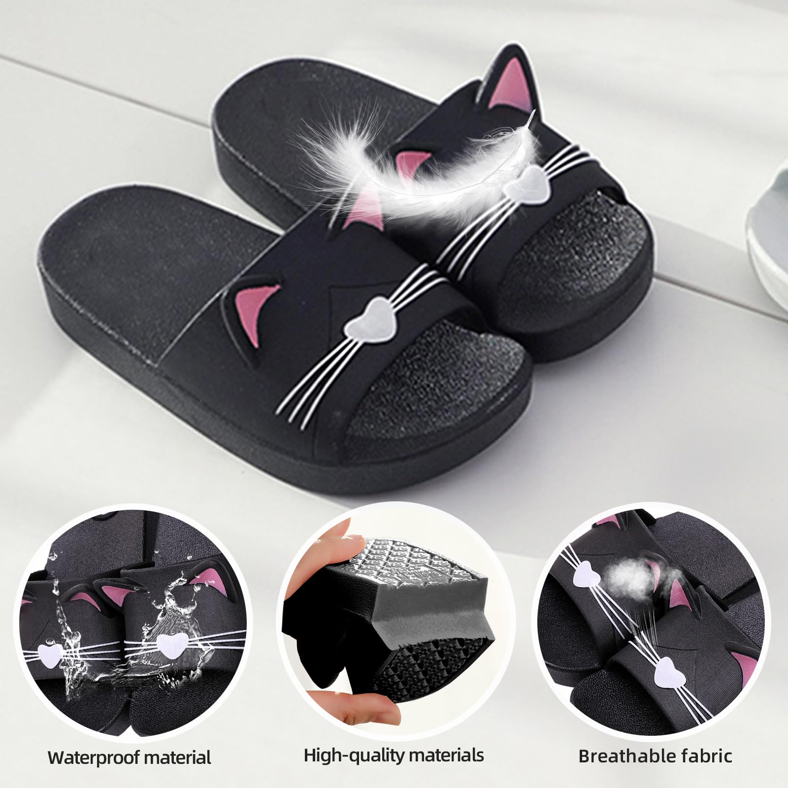 Acfoda Kinder Mädchen Jungen Sommer Hausschuhe mit Katze Damen Herren Weiche rutschfest Pantoletten, Gr.23-44