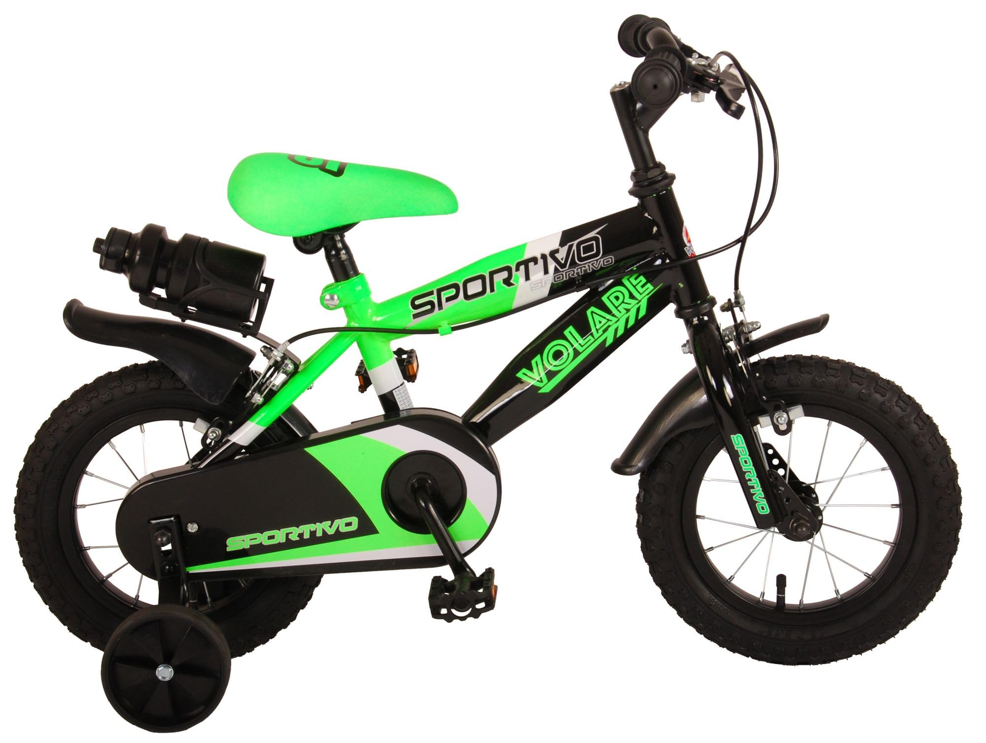 volare Bicicletta da Bambino da 12 Pollici Modello Sportivo con Movimento cenrale e sterzo a Sfera, Verde e Nero