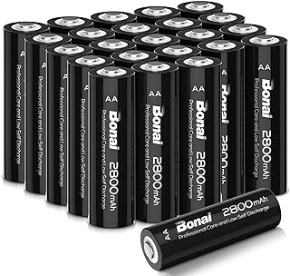 BONAI 24 Packs AA Batteries Rechargeable 2800mAh High Capacity Ni-MH1.2V AA Batteries Rechargeable Precharged 1200 Cycles Low self-Discharge