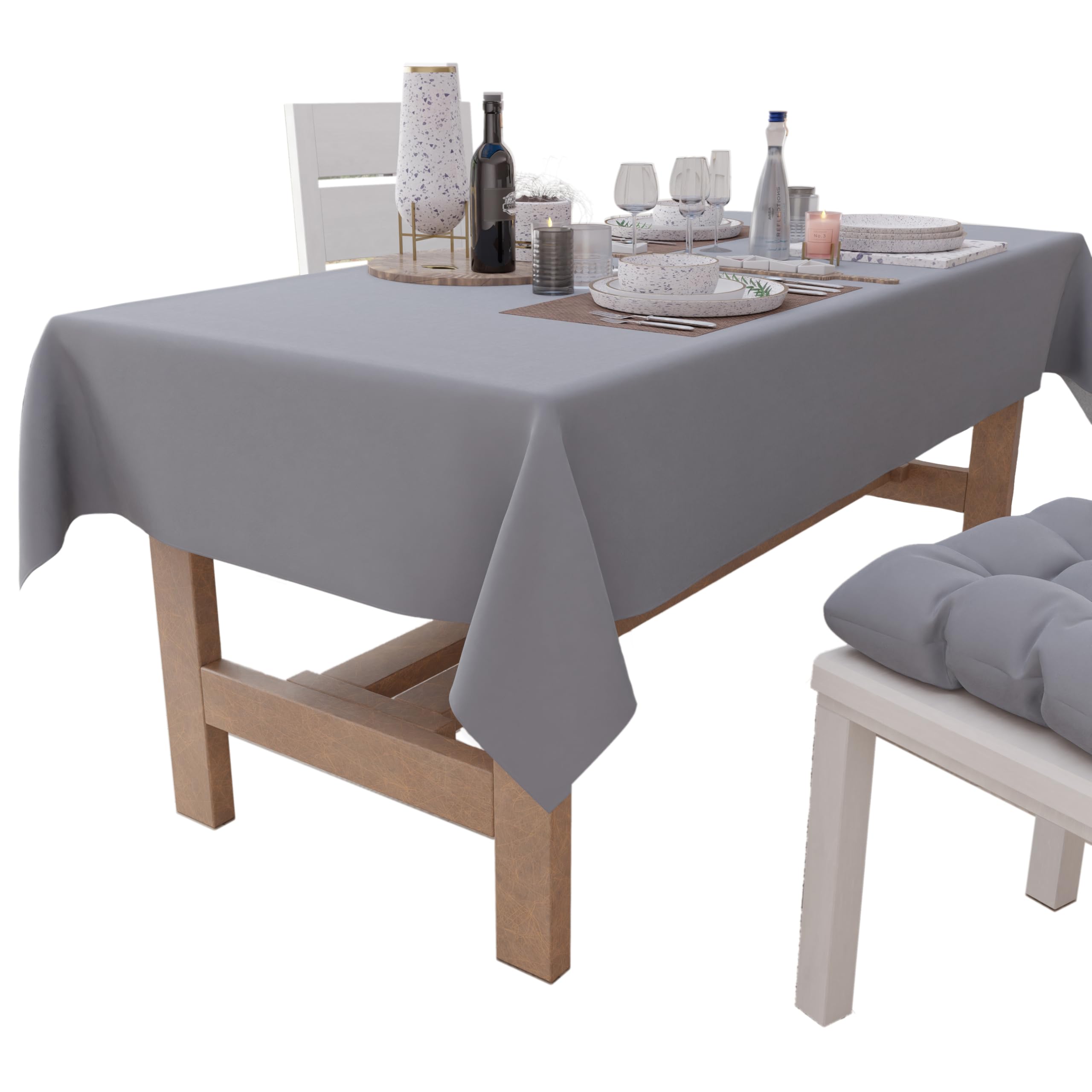 PETTI Artigiani Italiani - Tablecloth, Tablecloth, Kitchen Tablecloth in Cotton Plain Grey Design X6 Seats (140 x 180 cm) 100% Made in Italy