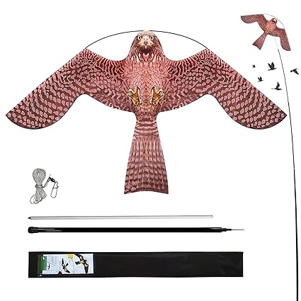 Flerigh Hawk Kite with Pole to Keep Birds Away Garden Farm Defender Decay Scaring Birds Off Professional Anti Bird Device Outdoor Deterrent Eagle Scarecrow Protector for Birds Control