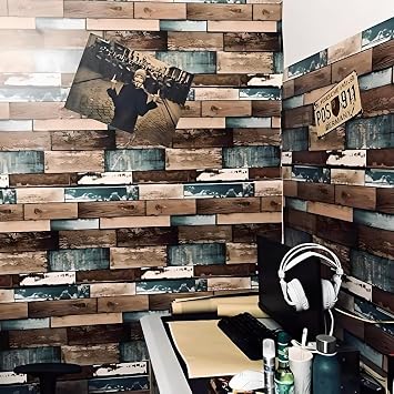 JAAMSO ROYALS Dark Vitange Wood Strip Peel and Stick Self Adhesive Wallpaper,Wall Sticker (200 CM *45 CM)