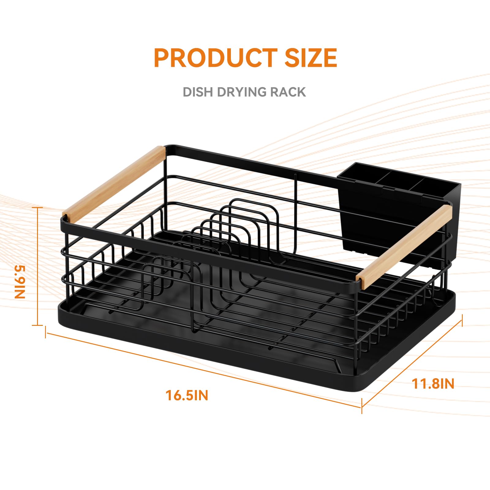 BRIAN & DANY Escurreplatos para encimera de Cocina, escurridor de Platos de Acero Inoxidable con Soporte extraíble para Cubiertos y escurridor, Color Negro