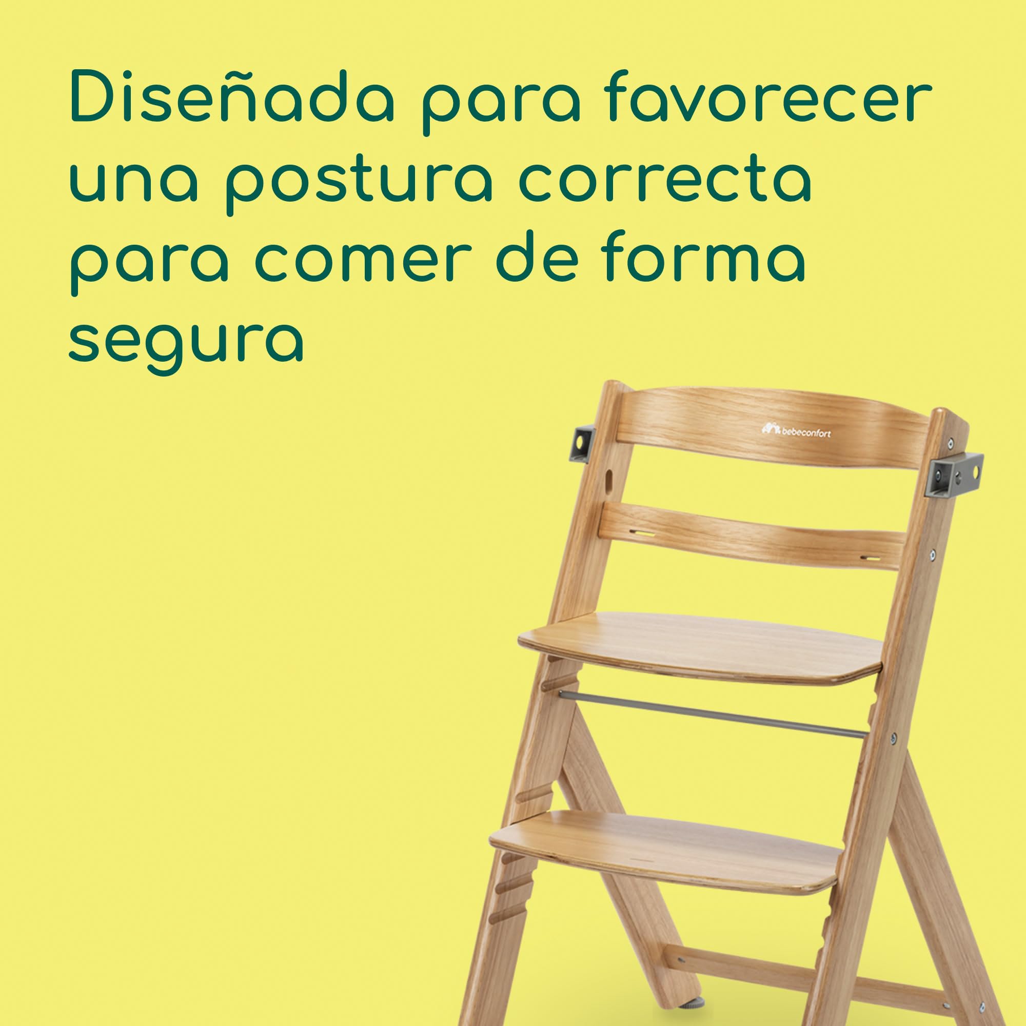 Bebeconfort Timba 2 Trona Evolutiva Bebé Madera, +6 Meses, Hasta 110 kg, Silla Trona Bebé Comedor Ergonómica, Apta para Mayoría de Mesas, Bandeja Extraíble, Asiento/Reposapiés Regulables, Natural Wood