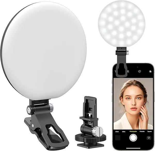 Anautin 60 LED Ring Light, Rechargeable Selfie With Front & Back Clip, 2500-6500K Portable Phone, Adjustable 3 Modes for iPhone, iPad, Tablet, Laptop, CRI97+, 90 Grams (Black)