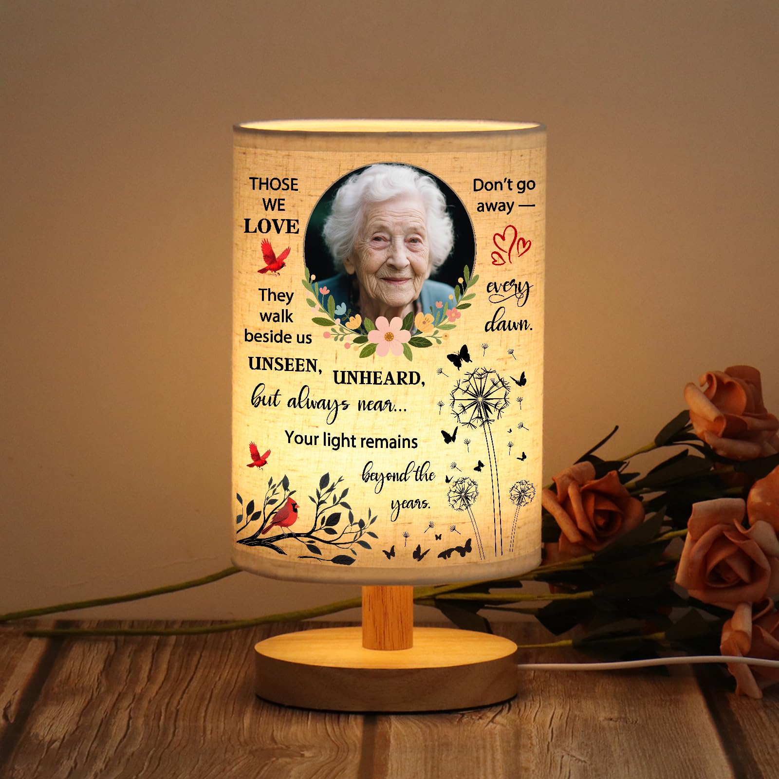 WSYEAR Custom Photo Lamp Sympathy Gifts for Loss of Loved One- Memorial Gift for Women Mother Grandma Friend Remembrance Decor with Wood Stand — image 1