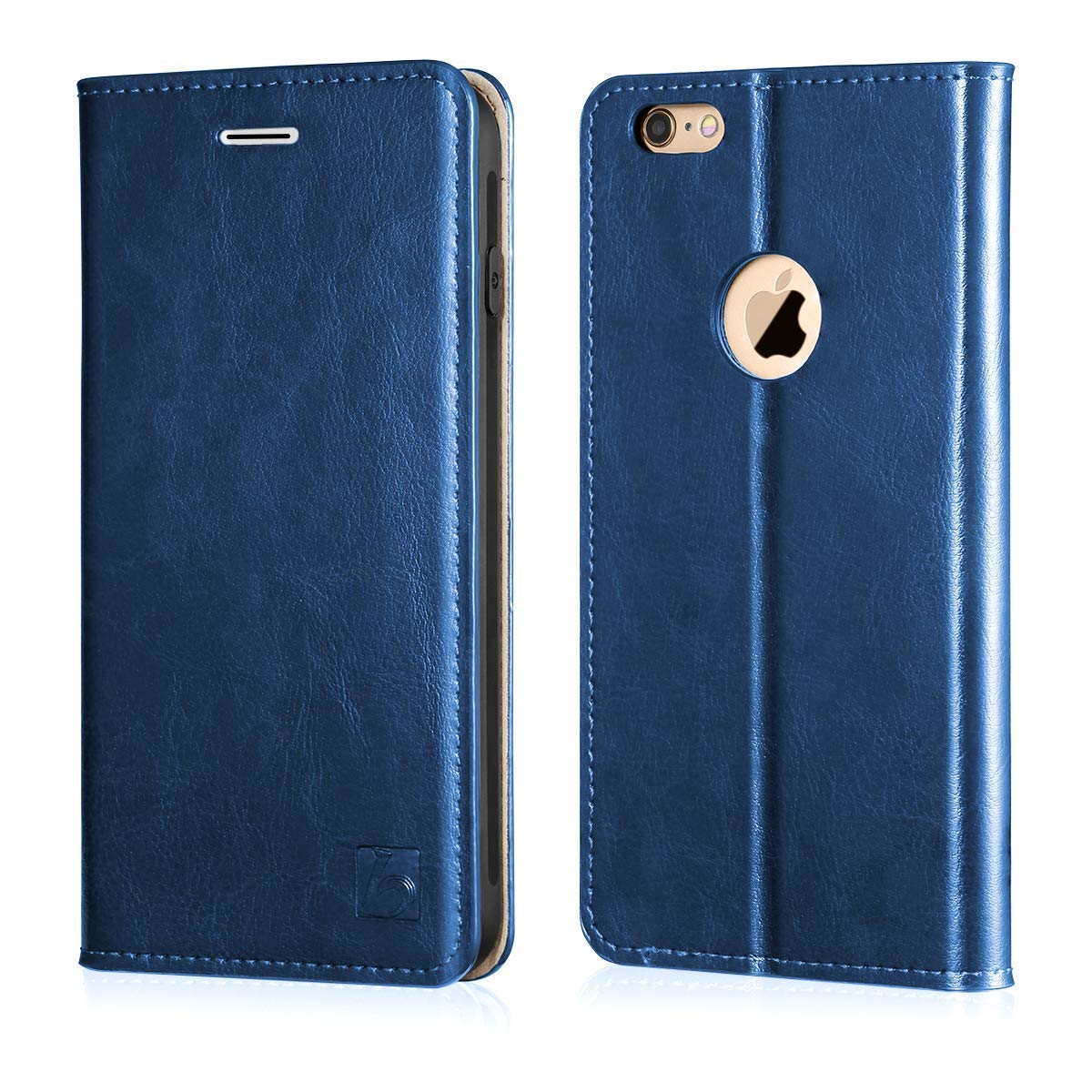 Belemay Compatible with iPhone 6s Case, Compatible with iPhone 6 Case, Genuine Leather Case Slim Wallet, Flip Folio Cover Card Holder Slots, Kickstand, Cash Pocket, Blue