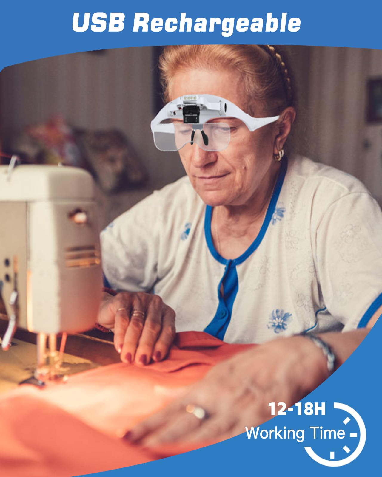 Lupa con Luz Anpro, 5 Lentes Desmontables (1X-3.5X), 4 LED con Brillo Ajustable, Lente de Aumento con Diadema Adicional para Trabajos Cercanos, Reparación de Joyas, Relojería, Manualidades.