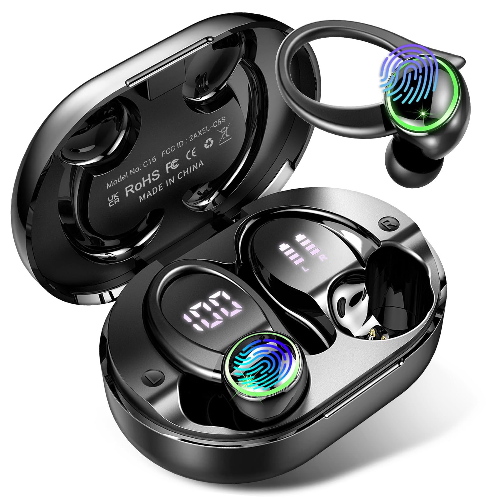 2026 Bluetooth Kopfhörer, Kopfhörer Kabellos Bluetooth 5.4 Sport tiefer Bass, 56 std Spielzeit In Ear Kopfhörer mit 4 ENC Noise Cancelling Mic, IP7 Wasserdicht Ohrhörer LED-Anzeige für Studium/Arbeit
