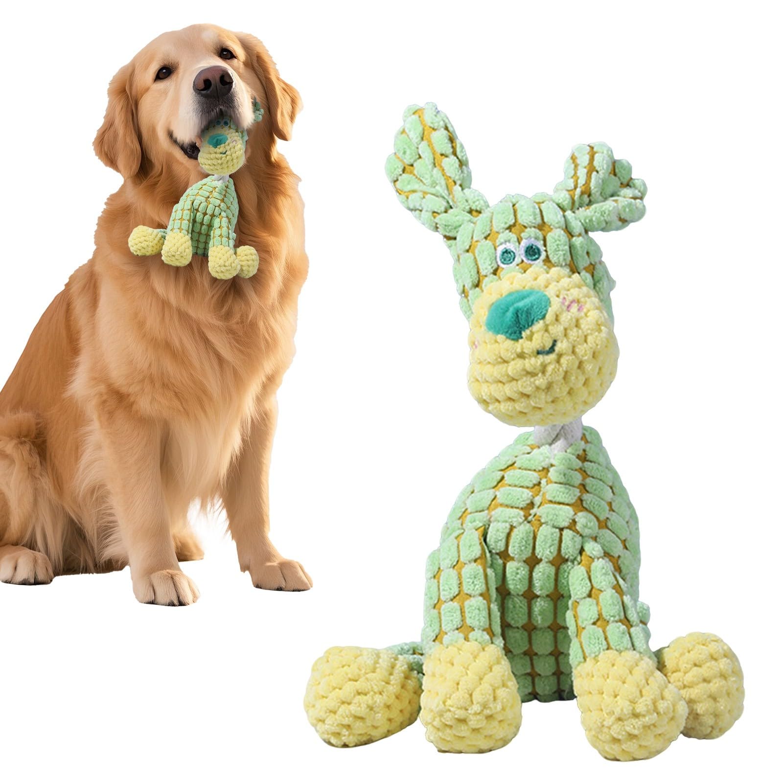 Indestructible Dog Toys for Heavy Chewers, Tough Squeaky Plush Dogs Toy, Durable Stuffed Dog Chew Toys for All Dogs, Long-Lasting Dogs Chew Toys (B-Green, One Size)