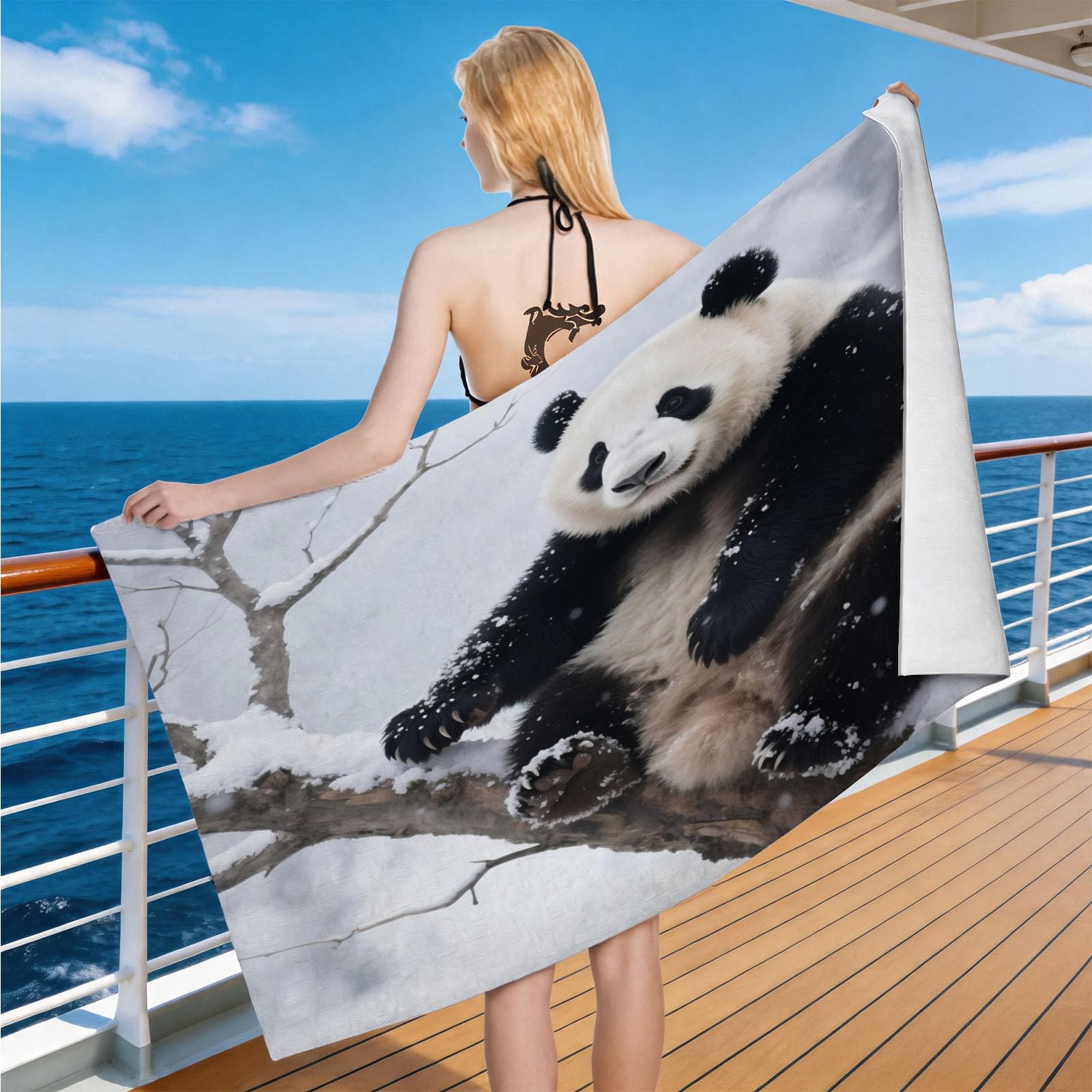 Hongduo Microfiber Quick Dry Beach Towel Panda Bear, 3D Nature Photography Beach Towels Absorbent Fast Drying Bath Towels, Travel Camping Gym Swimming Bathroom (70x150cm)