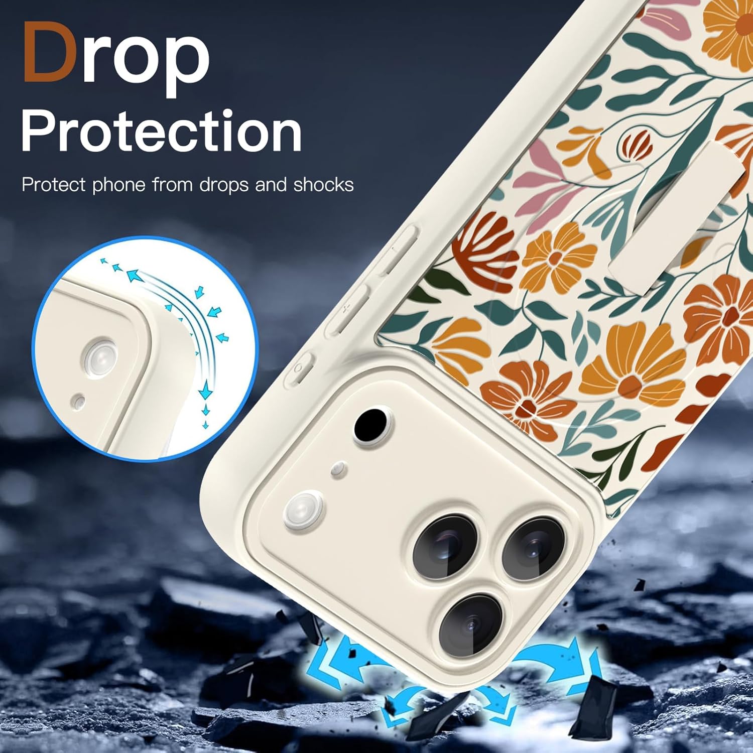 for iPhone 17 Pro Max Case [Compatible with MagSafe] Cute Floral Flower Pattern Magnetic Phone Case Compatible Finger Strap Ring Kickstand, Full Camera Protective Cover for Women Girly Colorful