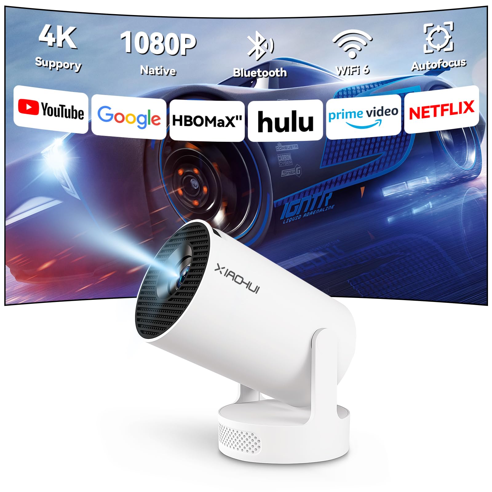 XIAOHUI Mini Projector, 2025 Portable Smart Projector with WiFi and Bluetooth, 1000 Lumens, 150-inch Display, LCD LED Technology