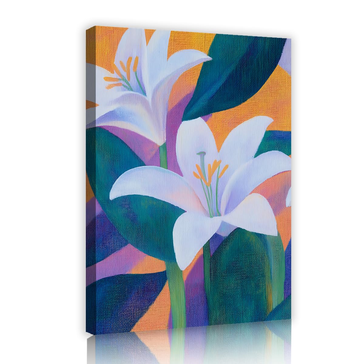 TOANGWALL Modern Abstract Lily Floral Framed Canvas Artwork Colorful Purple Orange Yellow Botanical Flower Picture Gallery Wrapped Poster for Dining Room Hallway Decor 75x115cm