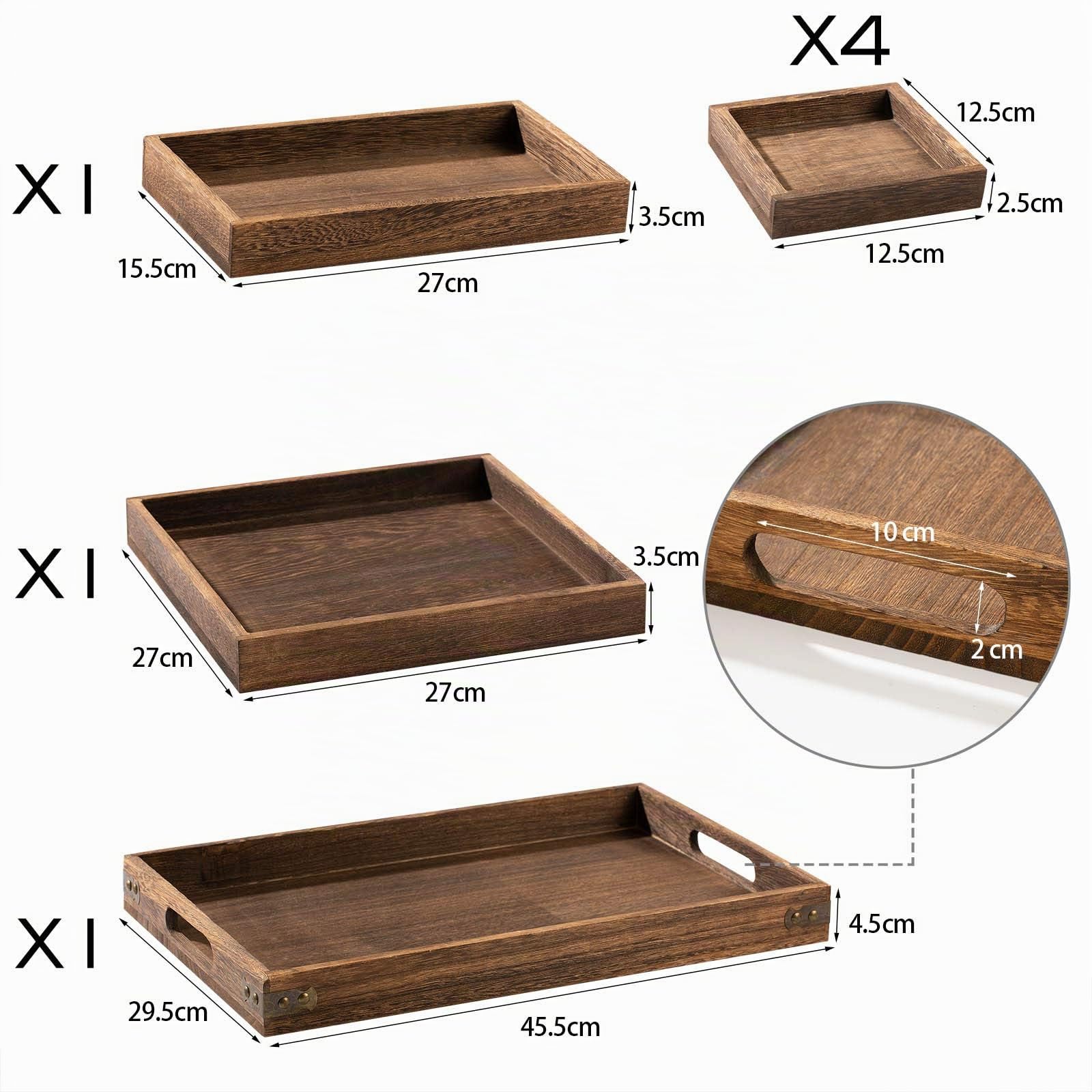 Yangbaga Vassoio da portata 7PZ in legno di paulownia, con manici Vassoio rettangolare per piatti, bevande, vassoio colazione, vassoio da portata per ricevimento di festa o vassoio decorativo