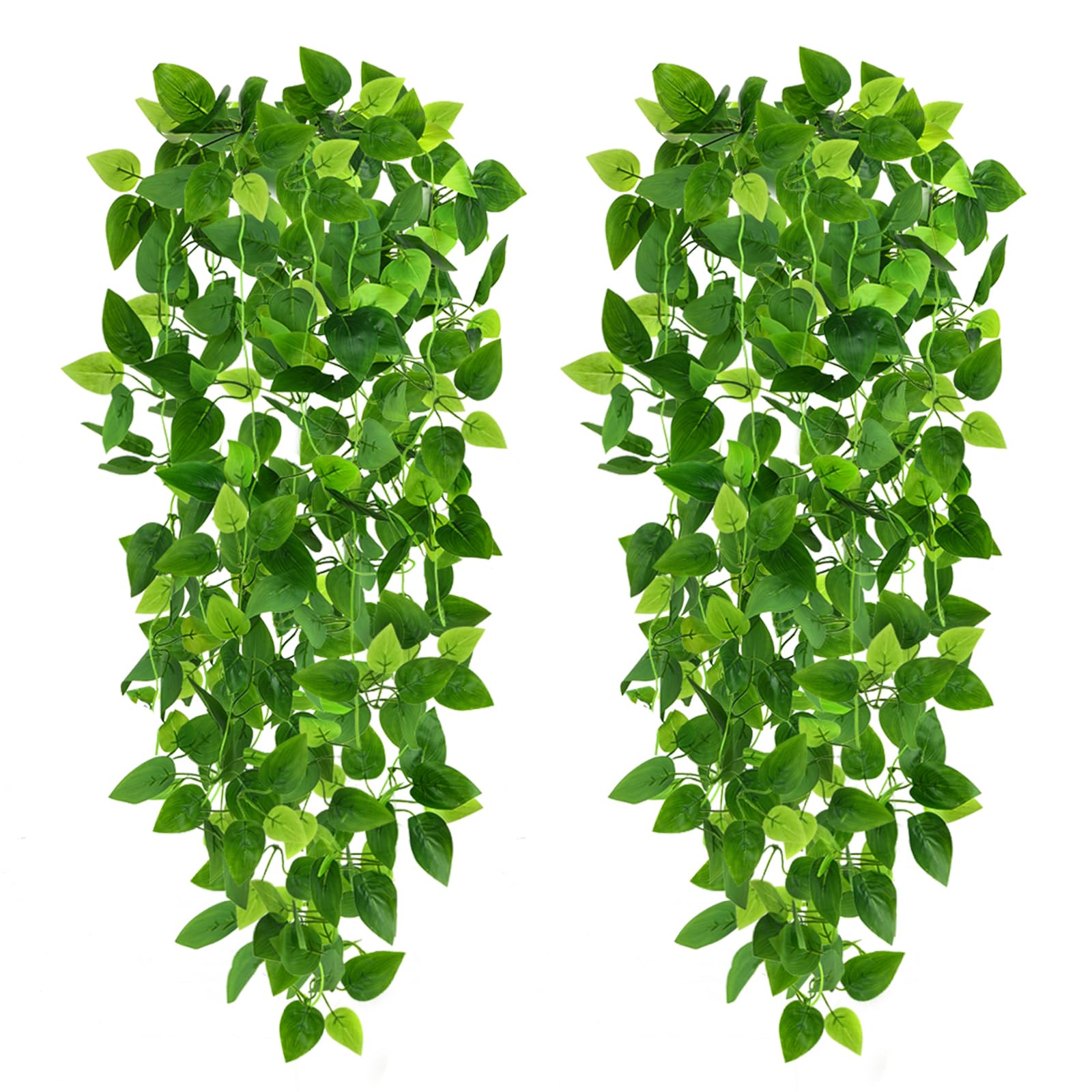 CEWOR 2pcs Artificial Hanging Plants 3.6ft Fake Ivy Vine Fake Ivy Leaves for Wedding Wall House Room Patio Indoor Outdoor Home Shelf Office Decor (No Baskets)