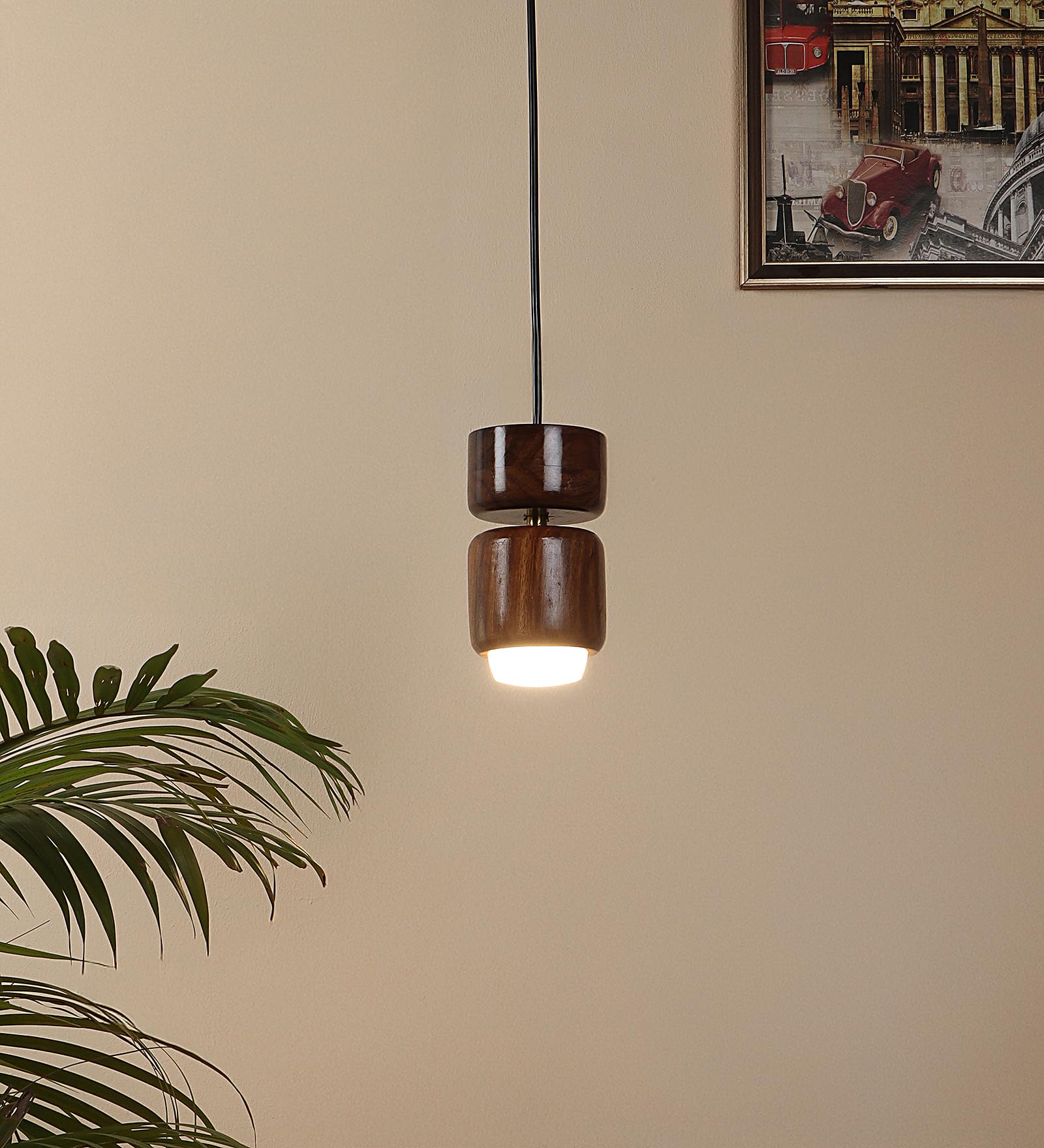 Greenhouse 100% Handmade Sheesham Wood Hanging Light/Lamp for Bedroom/Living Area/Hall/Kitchen/Kids Room/6W Warm White German LED/1 Meter Wire/Brass Rivets/1 Year Replacement Warranty-image-33