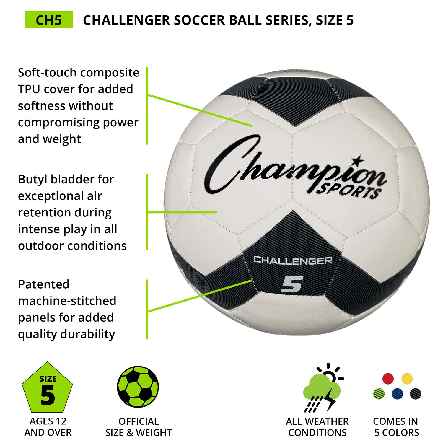 Champion Sports Challenger Palla da Calcio, Misura 5, Colore: Blu/Bianco