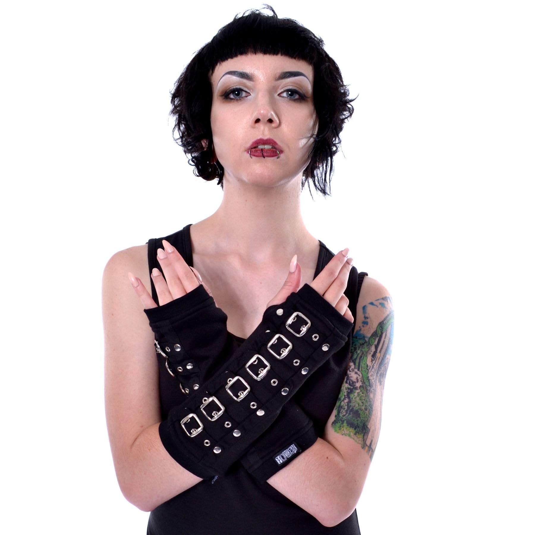Poizen Industries Women's Black Buckle Armwarmers Arm Warmers Punk Gothic Gloves