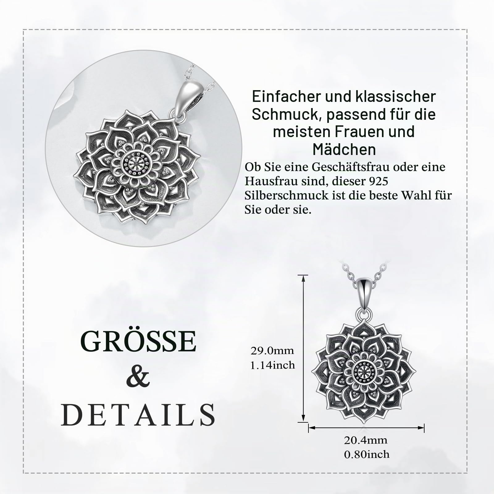 YAFEINI Lotus Kette für Damen Sterling Silber Lotus Halskette Anhänger Schmuck Mütter Tag Geburtstag Geschenke für Mädchen