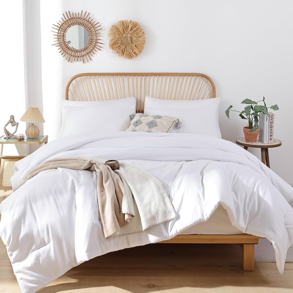 ROSGONIA King Size Comforter Set White, 3pcs(1 Boho White Comforter King & 2 Pillowcases) All Season Bedding Lightweight Hotel Bedspread Blanket