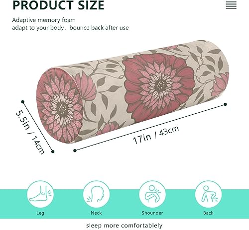 Miniatura 3 de KLL Retro Plain Floral Pattern Bolster Pillow for Legs Massage Table Neck Roll Pillow Insert Round Pillow Form Circular Pillow Cushion Pillow Neck
