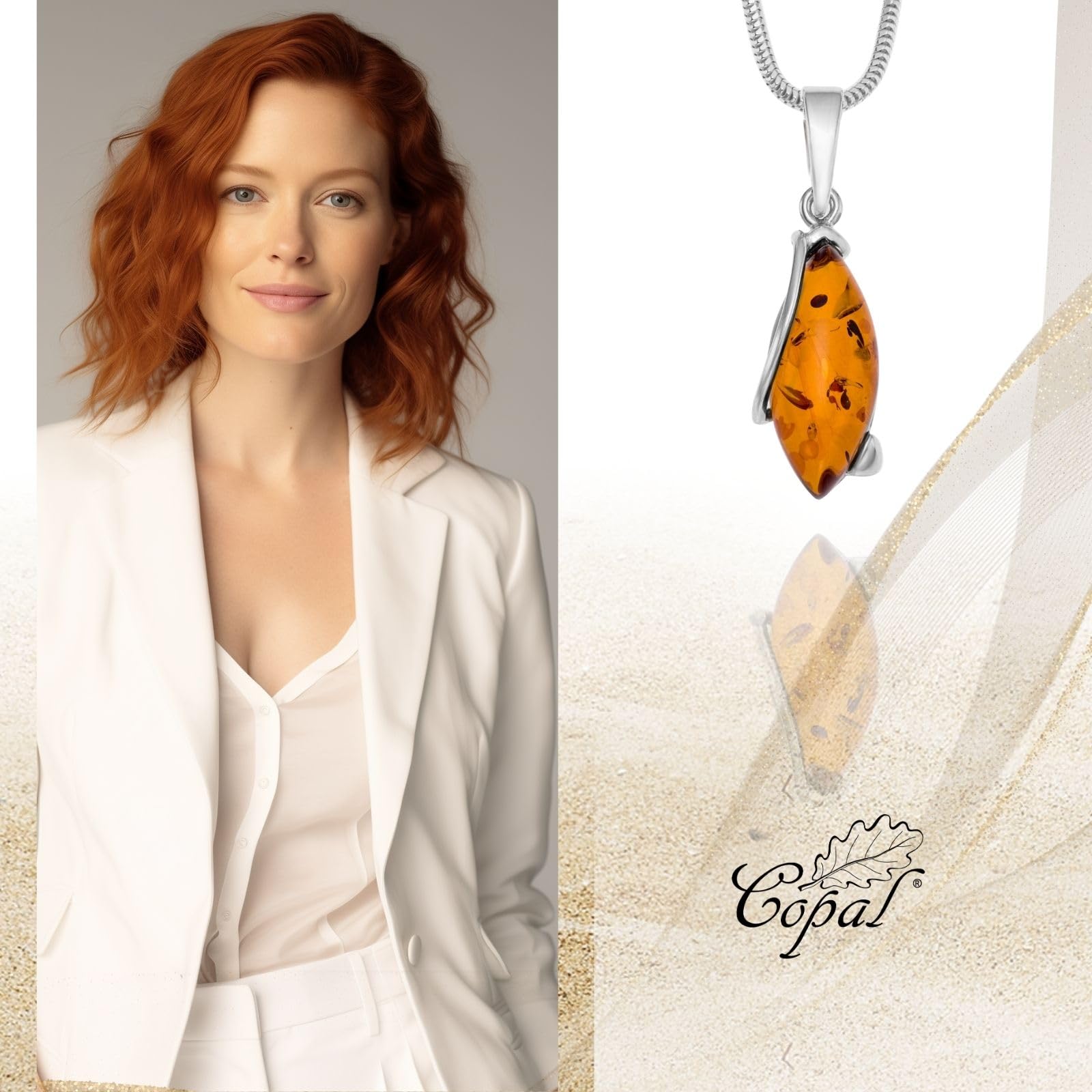 Copal Collana Con Pendente In Ambra A Goccia Il Lunghezza Regolabile Argento