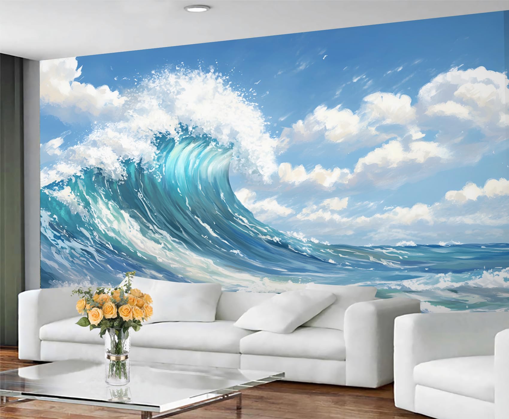 GIVLWF Waves Wallpaper, Ocean Landscape Bedroom Wallpaper, Not Self Adhesive Wall Paper for Living Room, Natural Sea Wall Mural - Large Home Decor 150x105 cm