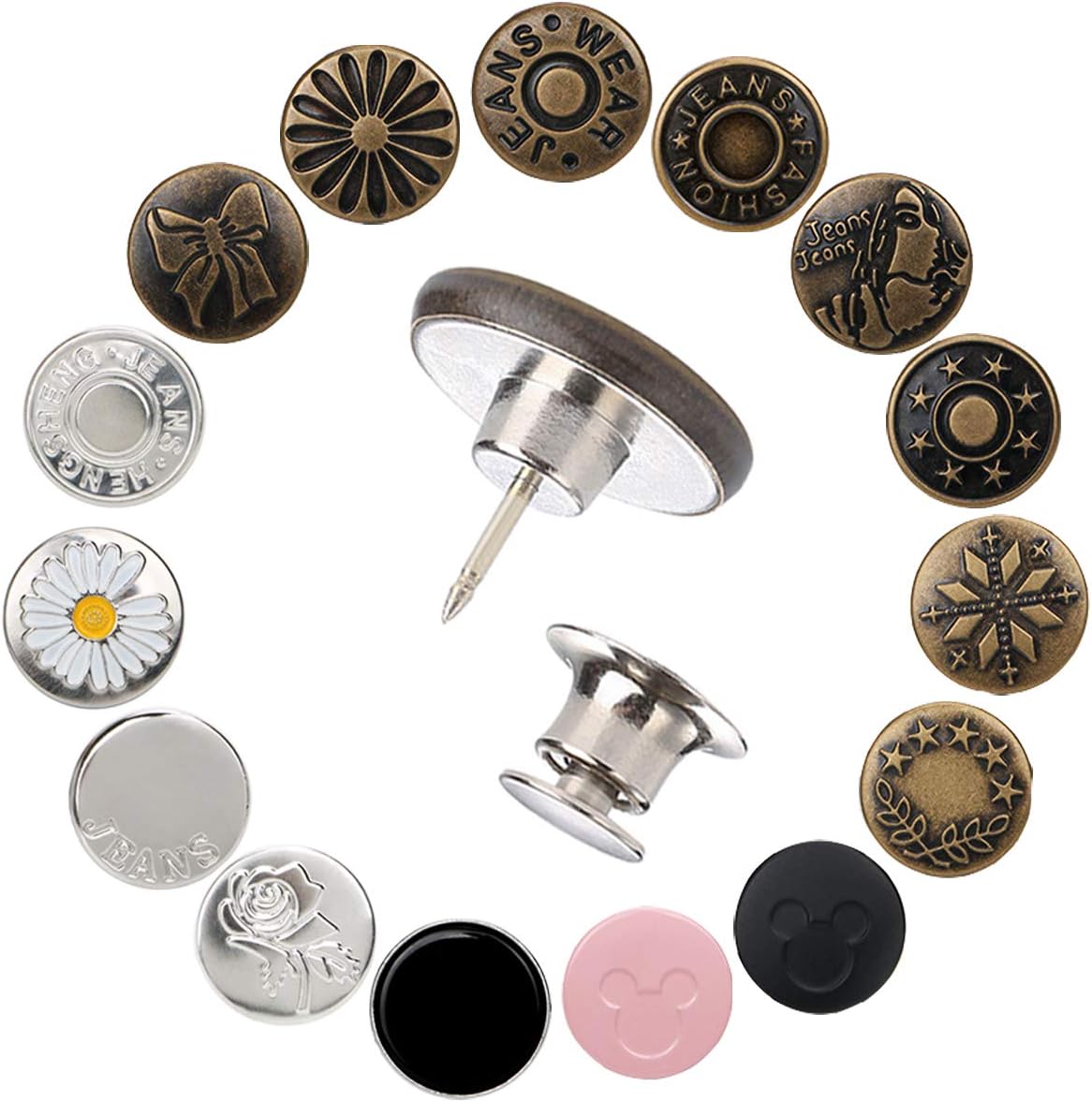 Adjustable Jeans Button Pins Instant, Zehhe 16 Sets Button Pins for Jeans No Sew Detachable Pants Waist Instant Button in Seconds DIY(17mm)