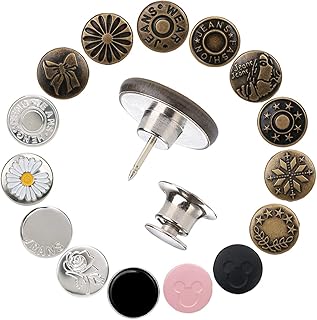 Adjustable Jeans Button Pins Instant, Zehhe 16 Sets Button Pins for Jeans No Sew Detachable Pants Waist Instant Button in Seconds DIY(17mm)