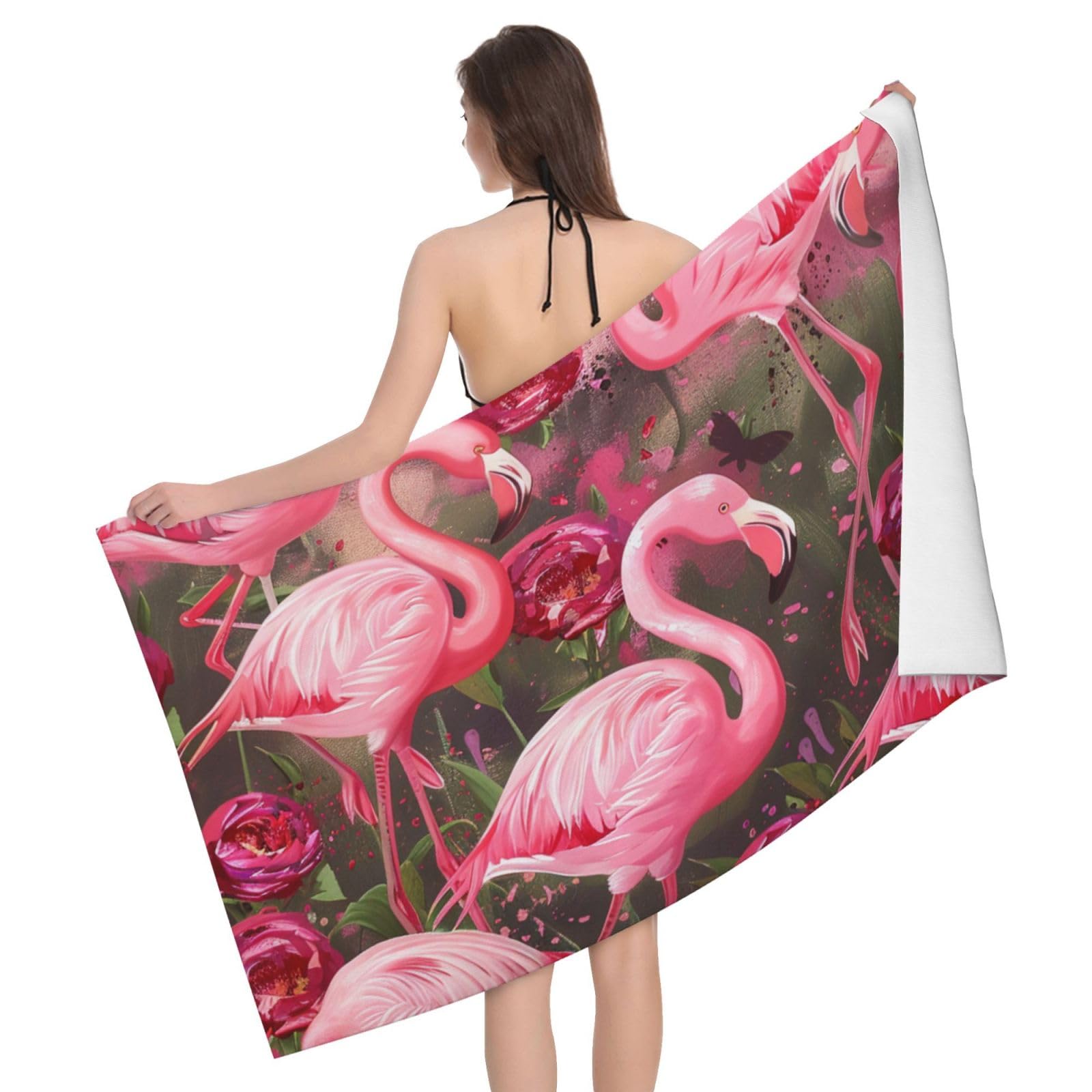 BWWHCCTI Flamingos Printed Microfiber Quick Dry Bath Towel, Soft Beach Towels for Travel,Camping,Gym,Beach,Swimming,Yoga, 130x80 CM
