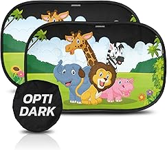 Children's Sun Shades Dark Optimal with Certified UV Protection – Car Accessories, 2 Pieces 51 x 31 cm, Sun Protection UV Rays Safari Design