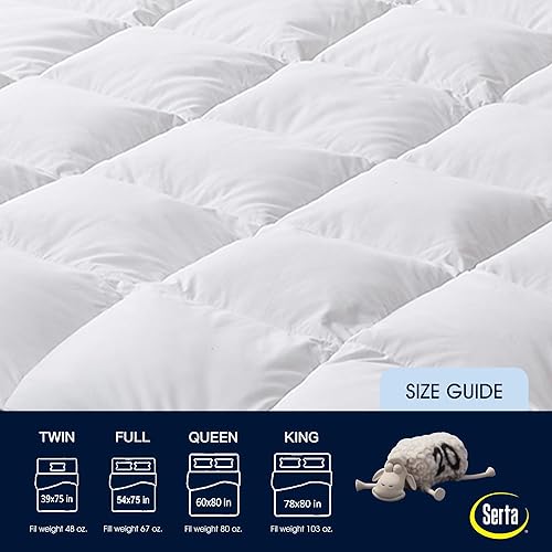 Miniatura 4 de Serta Cubrecolchón de plumas de ganso blanco, tamaño individual, con bandas de anclaje esponjosas, 240 hilos, 100% algodón