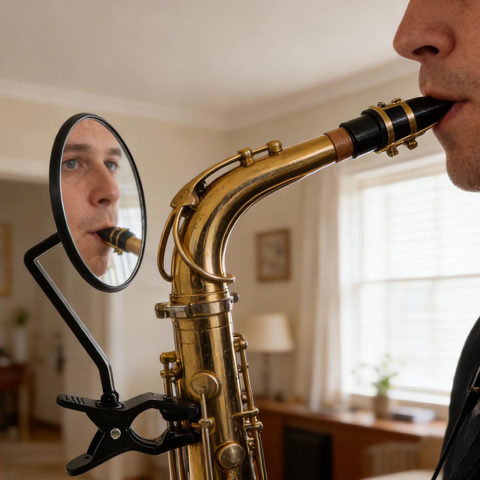 Zerodeko Specchio per Imboccatura Sassofono in Alta Definizione, Strumento Didattico per Principianti Ottoni, Accessorio Portatile Regolabile per Esercizi di Tromba e Trombone
