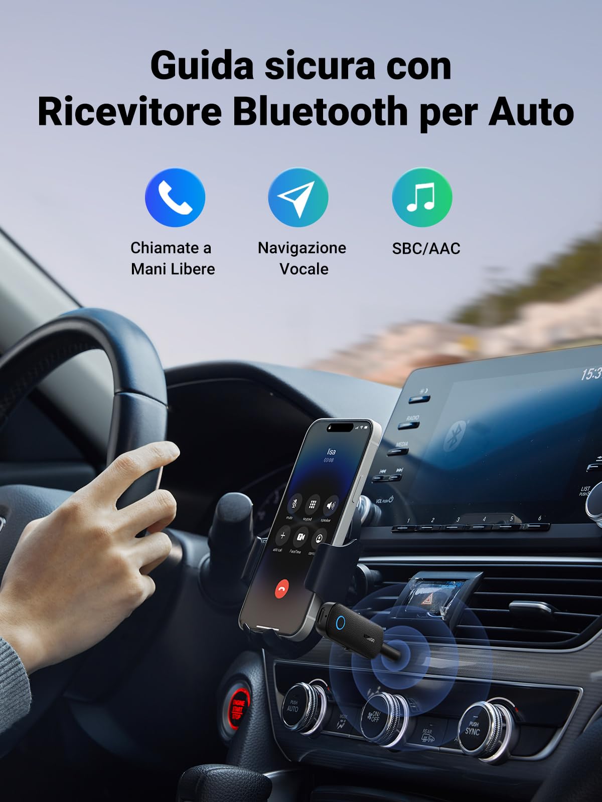 UGREEN Bluetooth 5.4 Adattatore Audio 2 in 1 3.5mm Aux Jack con Microfono per TV PC Auto