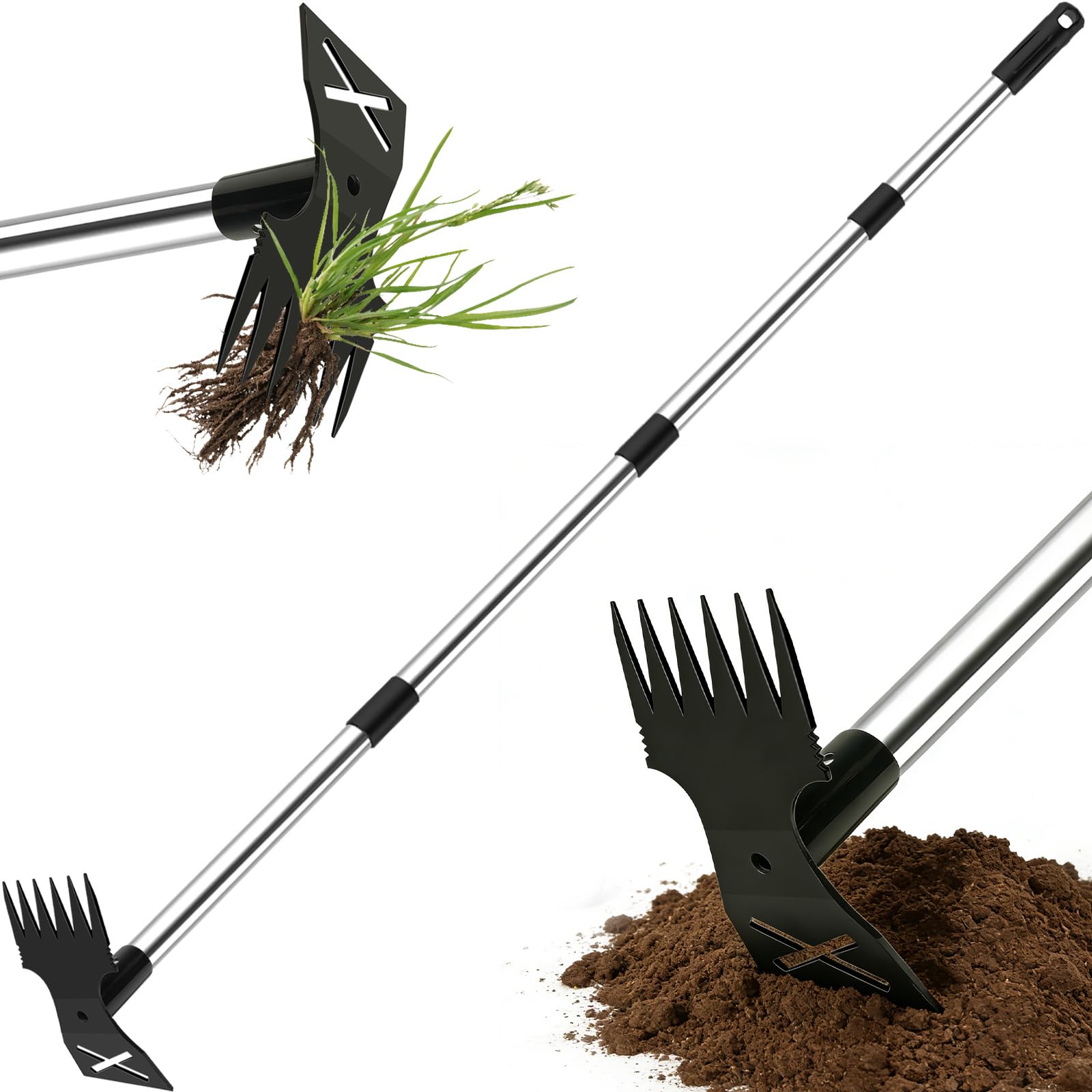 YL Unkrautstecher 147cm, 2-in-1 Gartenhacke mit verstellbare