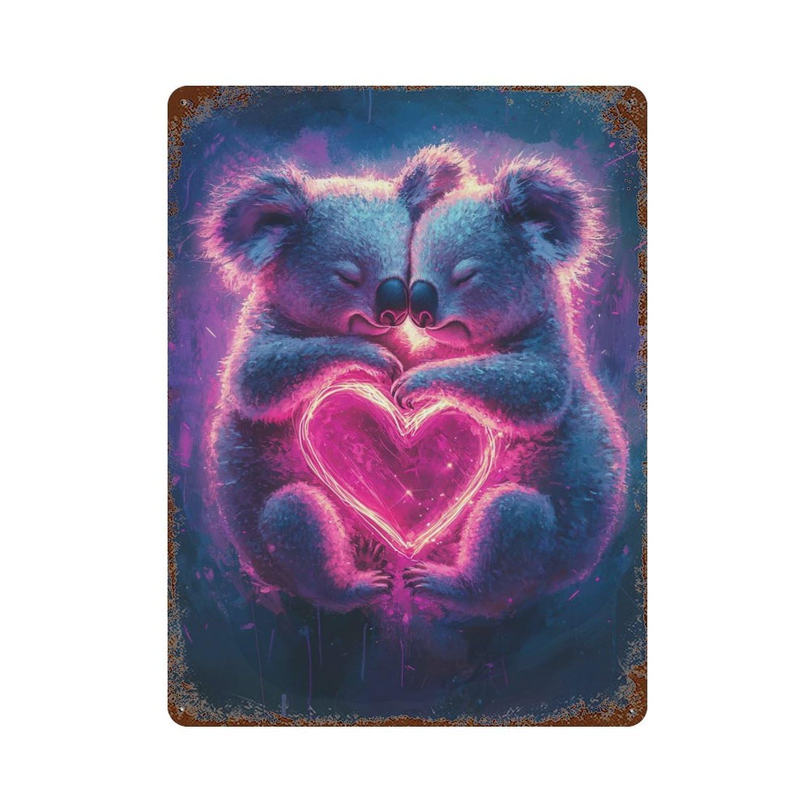 Garage Style Koala Couple Love Aged Metal Wall Plaque 15.7"x11.8", Farmhouse Wall Decor for Bar And Workshop